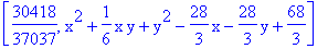 [30418/37037, x^2+1/6*x*y+y^2-28/3*x-28/3*y+68/3]